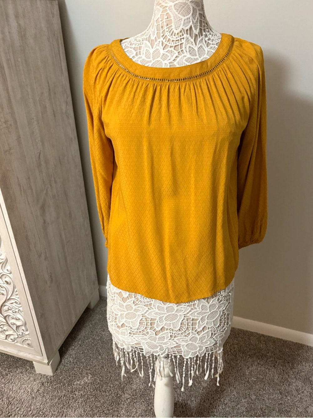 LOFT Mustard Yellow Gathered Neck Peasant Blouse